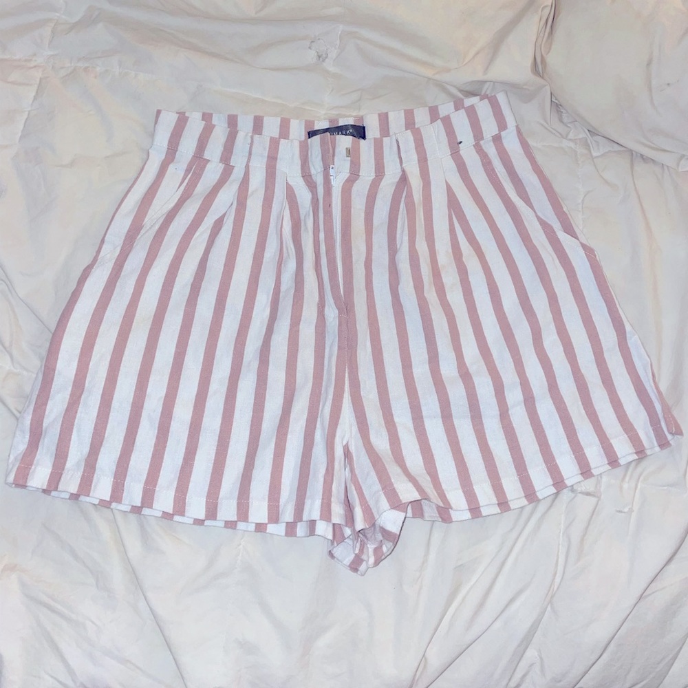 Primark white and pink striped linen shorts